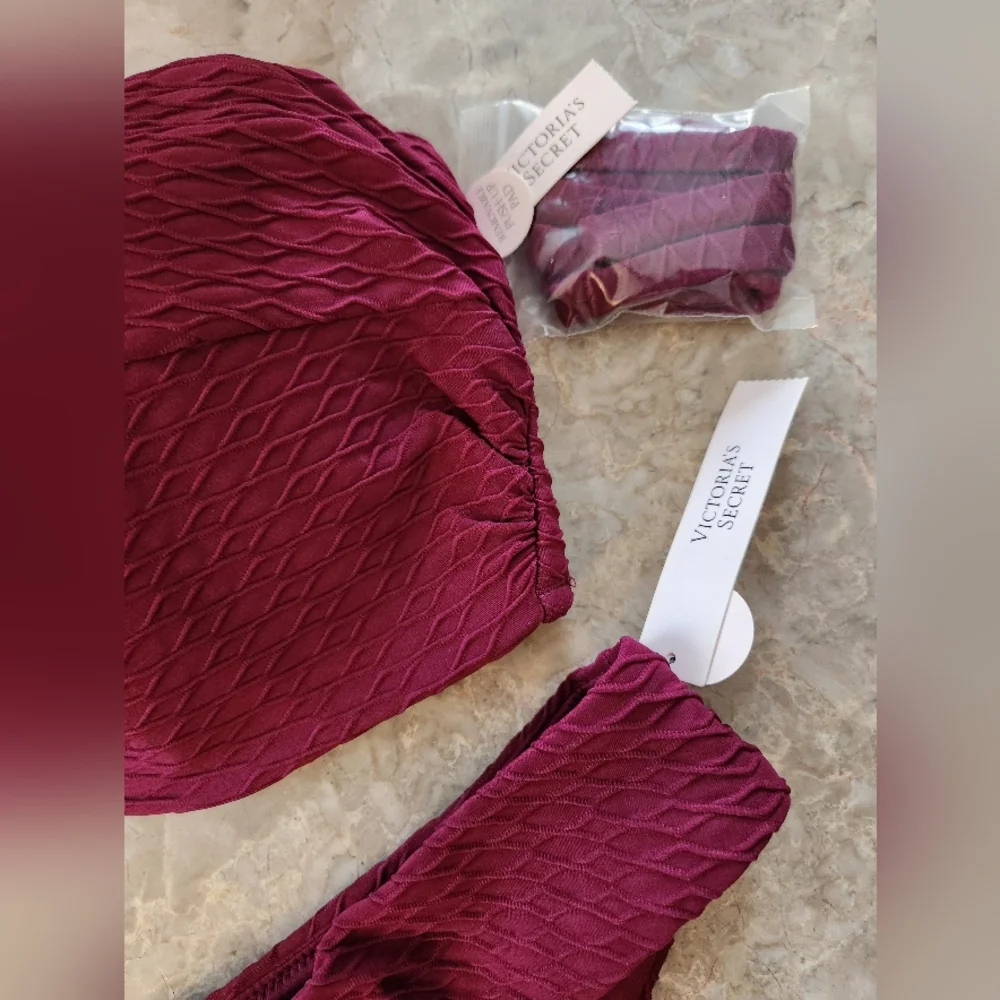 38DDD/XXL VS Swim Twist Bandeau PushUp Bikini Top Brazilian Bikini Set - Picture 5 of 12